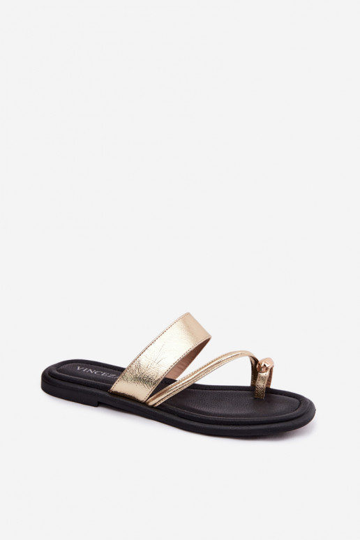 Infradito da donna con tacco largo in pelle naturale Vinceza 66939 oro