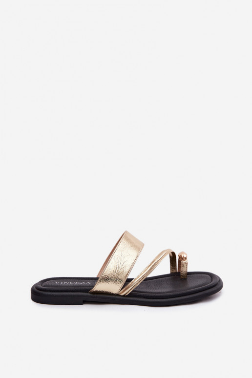 Infradito da donna con tacco largo in pelle naturale Vinceza 66939 oro