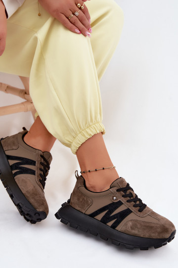 Sneakers in suede sintetico con piattaforma Vinceza 41520 kaki