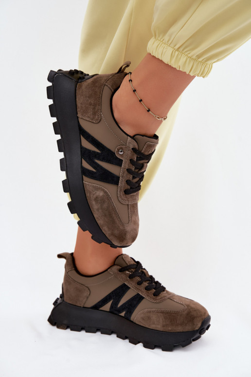 Sneakers in suede sintetico con piattaforma Vinceza 41520 kaki