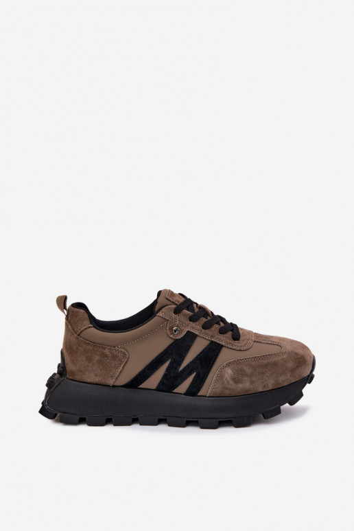 Pelle dalla pelle scamosciata Scarpe modello sneakers Femminile con una piattaforma Vinceza 41520 colore kaki