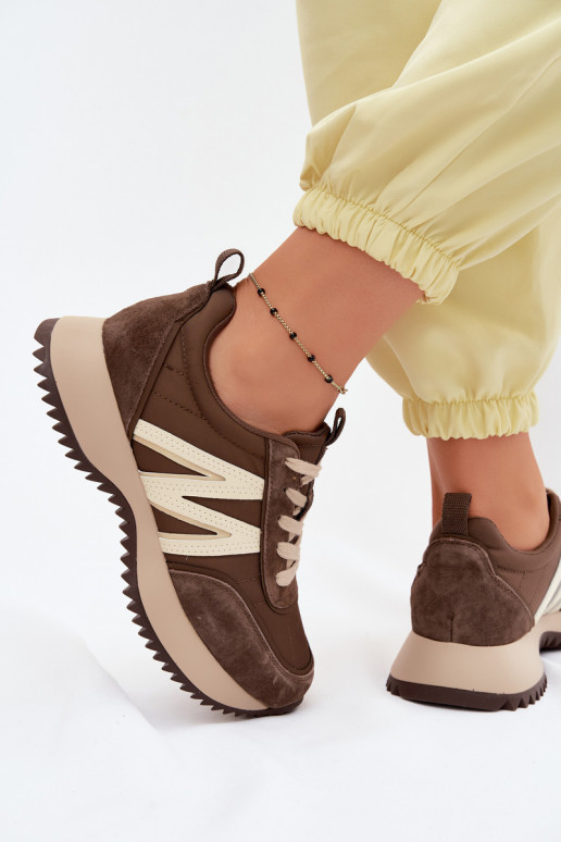 Sneakers in suede sintetico con piattaforma Vinceza 41521 marroni