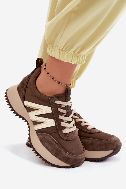 Sneakers in suede sintetico con piattaforma Vinceza 41521 marroni