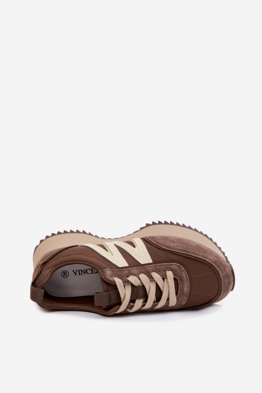 Sneakers in suede sintetico con piattaforma Vinceza 41521 marroni