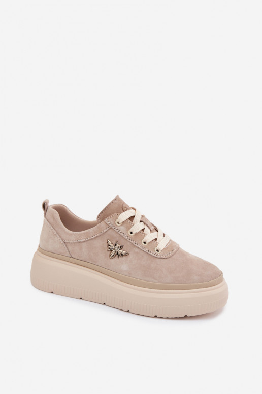 Pelle dalla pelle scamosciata scarpe Femminile con una piattaforma Vinceza 41523 beige
