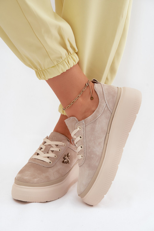 Pelle dalla pelle scamosciata scarpe Femminile con una piattaforma Vinceza 41523 beige