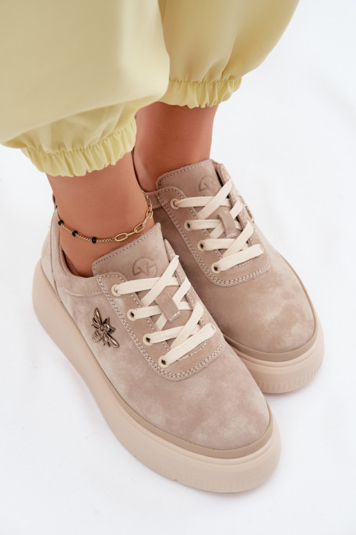 Pelle dalla pelle scamosciata scarpe Femminile con una piattaforma Vinceza 41523 beige