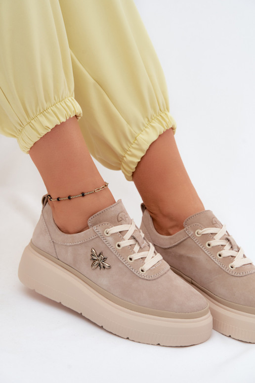 Pelle dalla pelle scamosciata scarpe Femminile con una piattaforma Vinceza 41523 beige