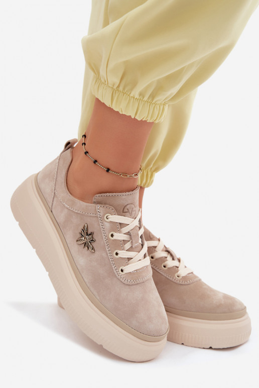 Pelle dalla pelle scamosciata scarpe Femminile con una piattaforma Vinceza 41523 beige