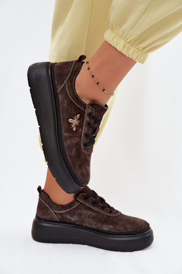 Pelle dalla pelle scamosciata scarpe Femminile con una piattaforma Vinceza 41523 CzekoladoAe