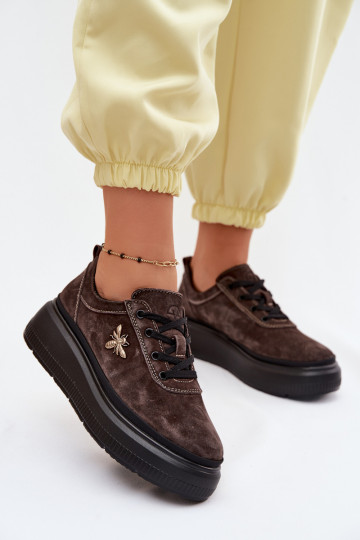 Pelle dalla pelle scamosciata scarpe Femminile con una piattaforma Vinceza 41523 CzekoladoAe 2