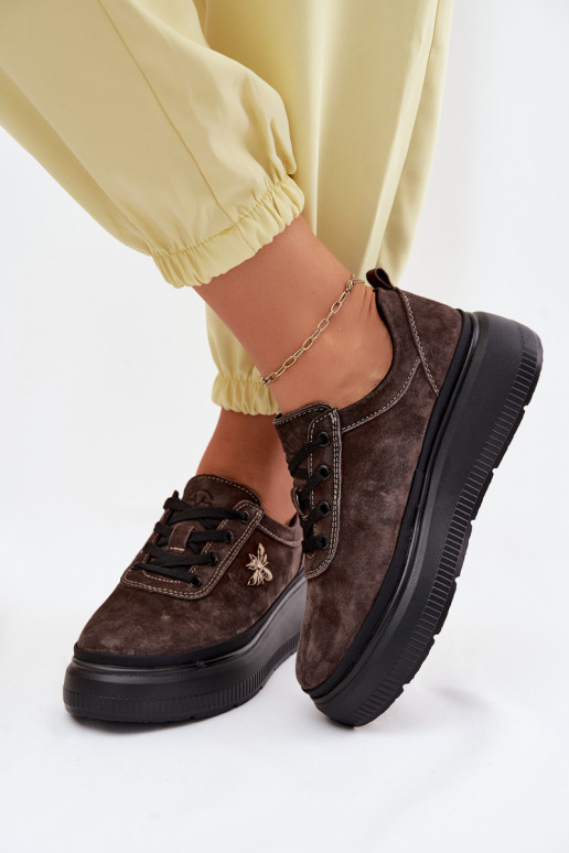 Pelle dalla pelle scamosciata scarpe Femminile con una piattaforma Vinceza 41523 CzekoladoAe