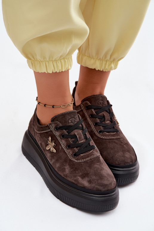 Pelle dalla pelle scamosciata scarpe Femminile con una piattaforma Vinceza 41523 CzekoladoAe