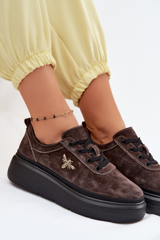 Pelle dalla pelle scamosciata scarpe Femminile con una piattaforma Vinceza 41523 CzekoladoAe