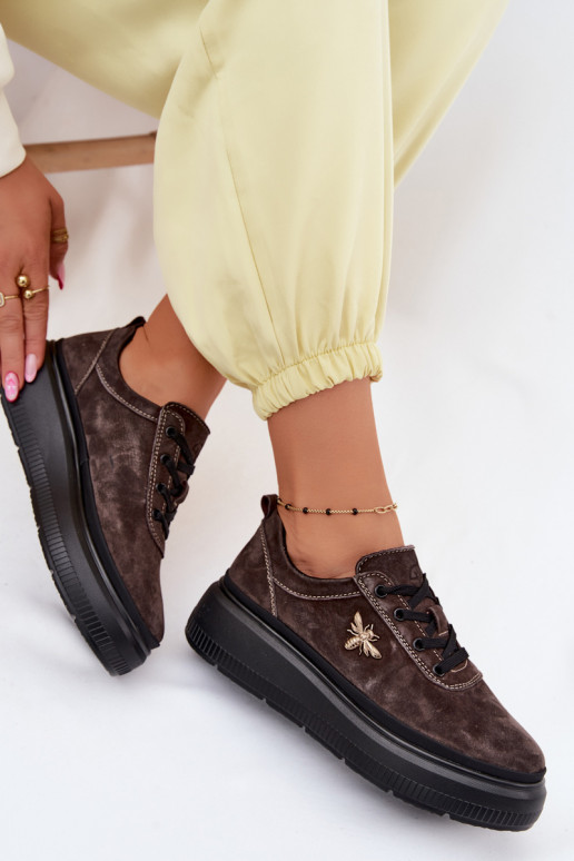 Pelle dalla pelle scamosciata scarpe Femminile con una piattaforma Vinceza 41523 CzekoladoAe