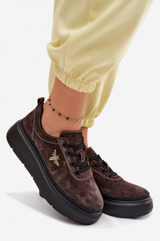 Pelle dalla pelle scamosciata scarpe Femminile con una piattaforma Vinceza 41523 CzekoladoAe