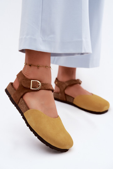 Pelle Sandali da donna in camoscioZakrytymi Palcami Deveciejka H7365-07 colore giallo 2