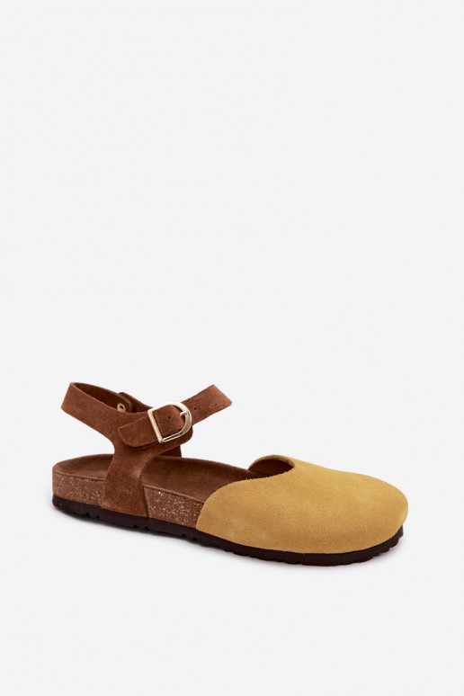 Pelle Sandali da donna in camoscioZakrytymi Palcami Deveciejka H7365-07 colore giallo