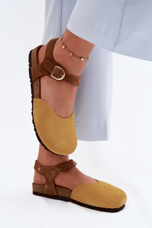 Pelle Sandali da donna in camoscioZakrytymi Palcami Deveciejka H7365-07 colore giallo