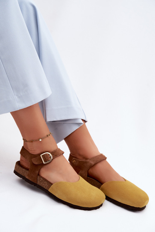 Pelle Sandali da donna in camoscioZakrytymi Palcami Deveciejka H7365-07 colore giallo