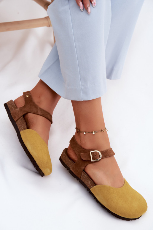 Pelle Sandali da donna in camoscioZakrytymi Palcami Deveciejka H7365-07 colore giallo