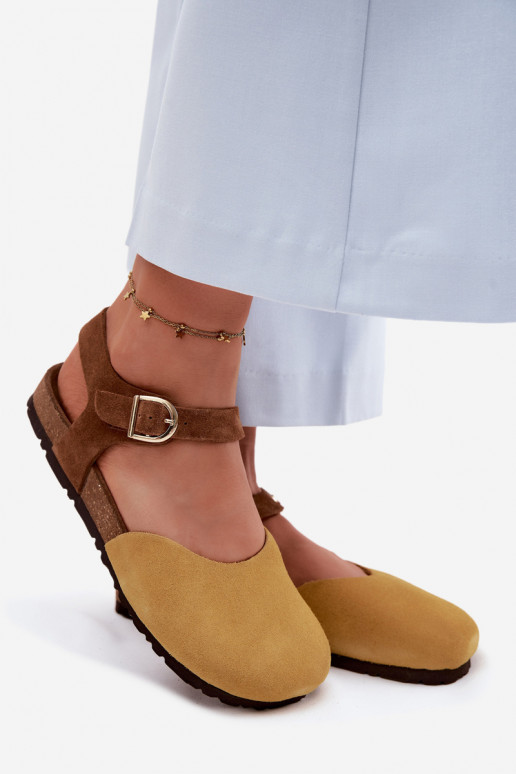 Pelle Sandali da donna in camoscioZakrytymi Palcami Deveciejka H7365-07 colore giallo