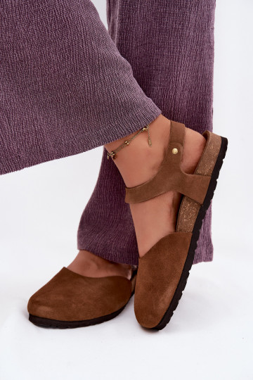 Pelle Sandali da donna in camoscioZakrytymi Palcami Deveciejka H7365-02 colore marrone