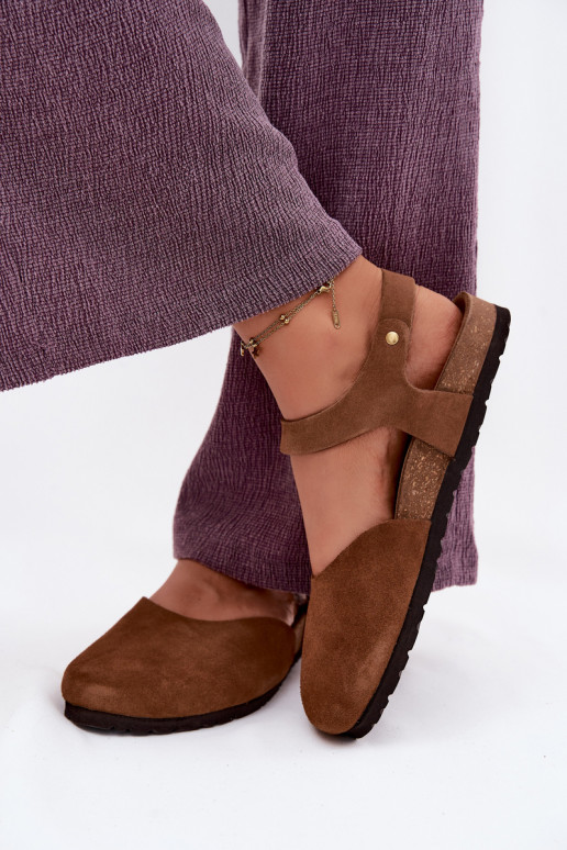 Pelle Sandali da donna in camoscioZakrytymi Palcami Deveciejka H7365-02 colore marrone