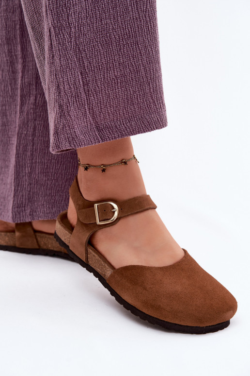 Pelle Sandali da donna in camoscioZakrytymi Palcami Deveciejka H7365-02 colore marrone