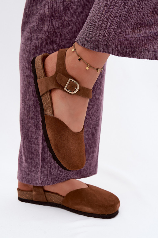 Pelle Sandali da donna in camoscioZakrytymi Palcami Deveciejka H7365-02 colore marrone