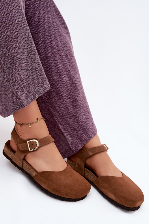 Pelle Sandali da donna in camoscioZakrytymi Palcami Deveciejka H7365-02 colore marrone