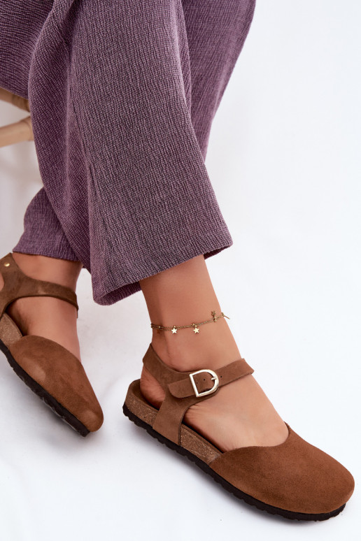 Pelle Sandali da donna in camoscioZakrytymi Palcami Deveciejka H7365-02 colore marrone