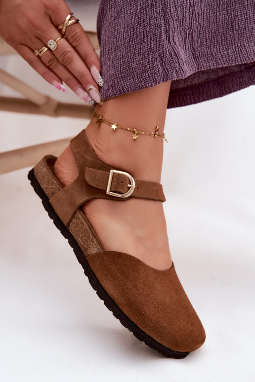 Pelle Sandali da donna in camoscioZakrytymi Palcami Deveciejka H7365-02 colore marrone