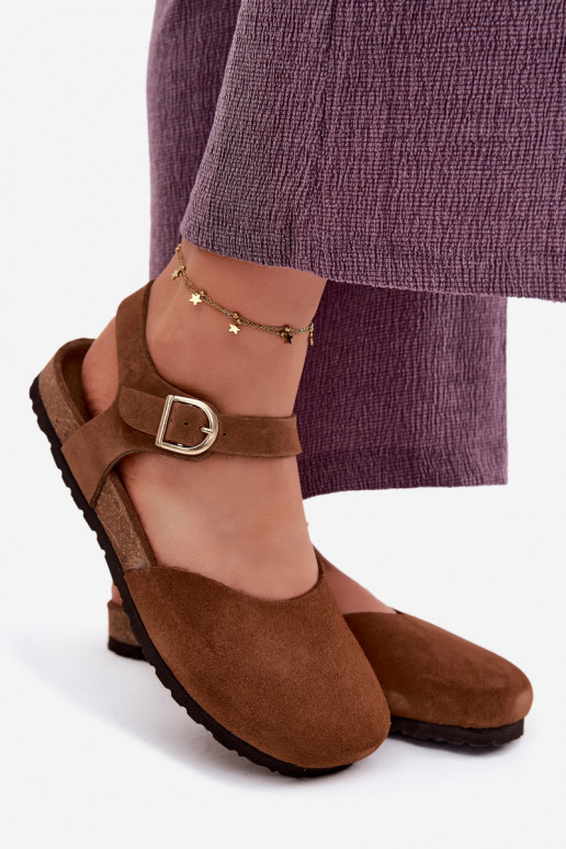 Pelle Sandali da donna in camoscioZakrytymi Palcami Deveciejka H7365-02 colore marrone