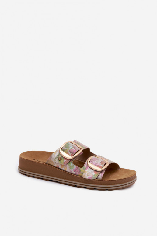 Pantofole in pelle con motivi e fibbie in vari colori