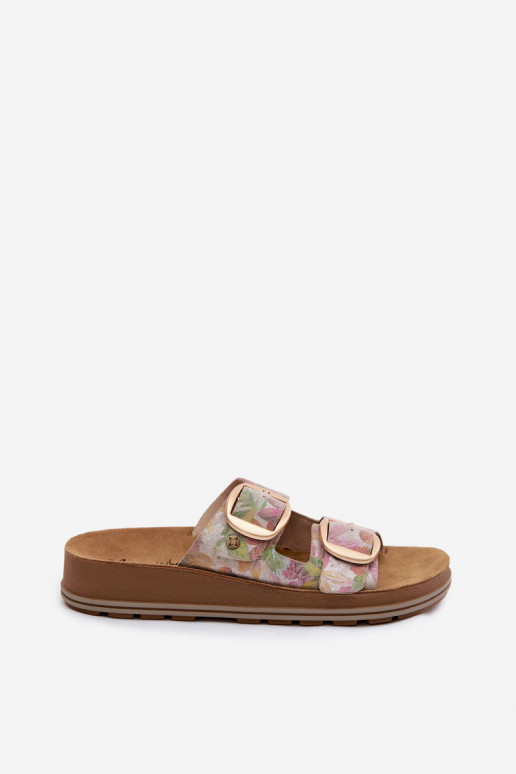 Pantofole in pelle con motivi e fibbie in vari colori