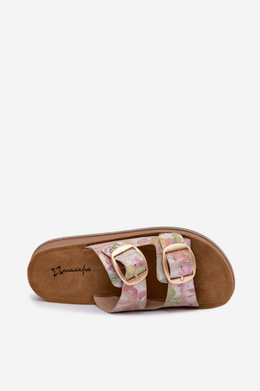 Pantofole in pelle con motivi e fibbie in vari colori