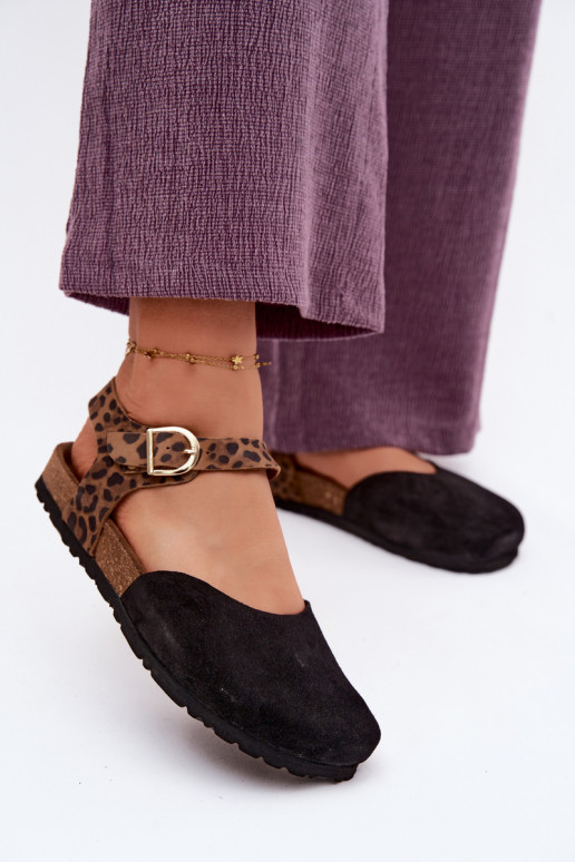 Pelle Sandali da donna in camoscioZakrytymi Palcami Deveciejka H7365-01 colore nero