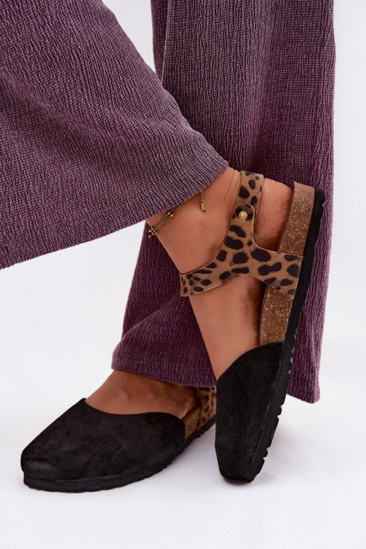 Pelle Sandali da donna in camoscioZakrytymi Palcami Deveciejka H7365-01 colore nero