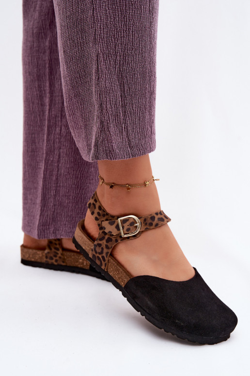 Pelle Sandali da donna in camoscioZakrytymi Palcami Deveciejka H7365-01 colore nero