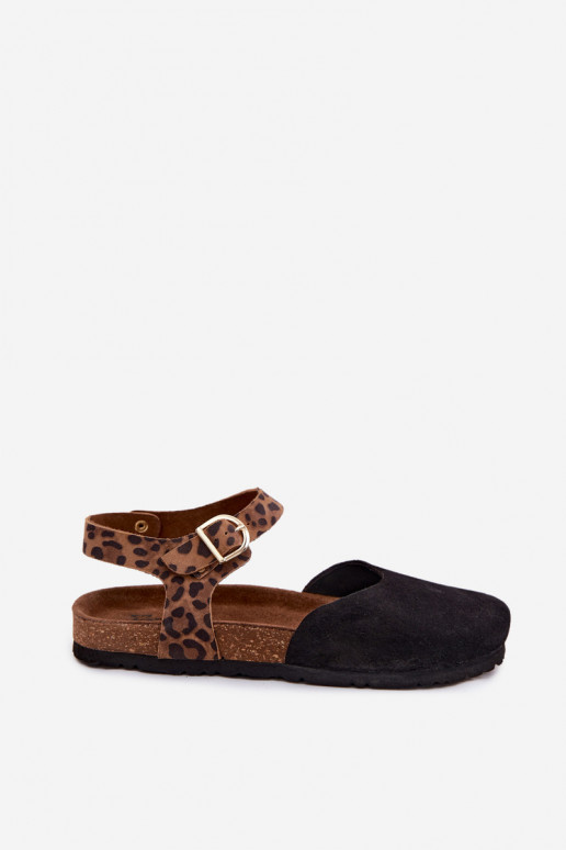 Pelle Sandali da donna in camoscioZakrytymi Palcami Deveciejka H7365-01 colore nero