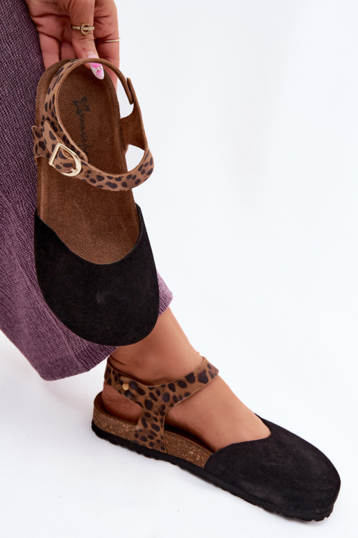 Pelle Sandali da donna in camoscioZakrytymi Palcami Deveciejka H7365-01 colore nero