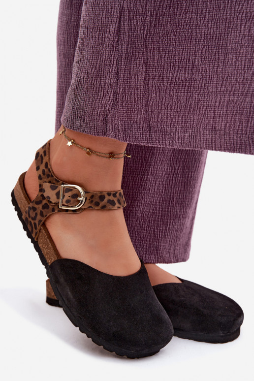 Pelle Sandali da donna in camoscioZakrytymi Palcami Deveciejka H7365-01 colore nero