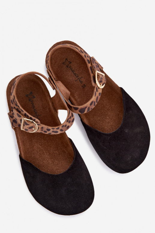 Pelle Sandali da donna in camoscioZakrytymi Palcami Deveciejka H7365-01 colore nero