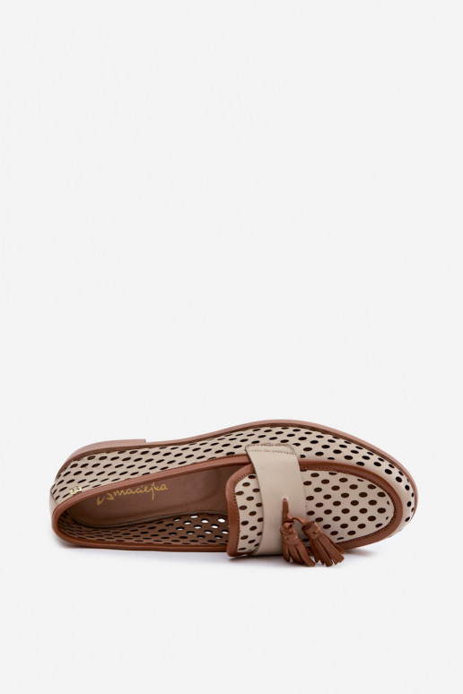 Pelle con elementi traforati scarpe mocassini da donna Deveciejka HJ760-14 marrone-beige