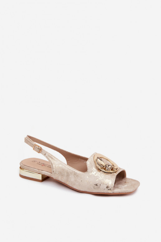 Sandali piatti per donna con ornamenti in oro