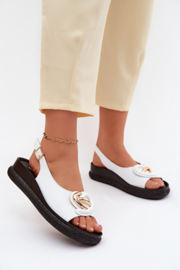 Pelle Sandali con plateau con ornamenti S.Barski KV61-6047 Colore bianco 2