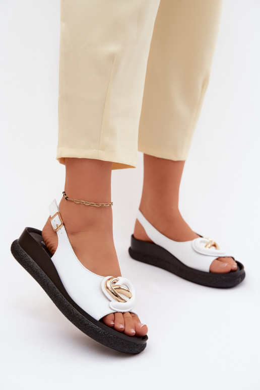 Pelle Sandali con plateau con ornamenti S.Barski KV61-6047 Colore bianco