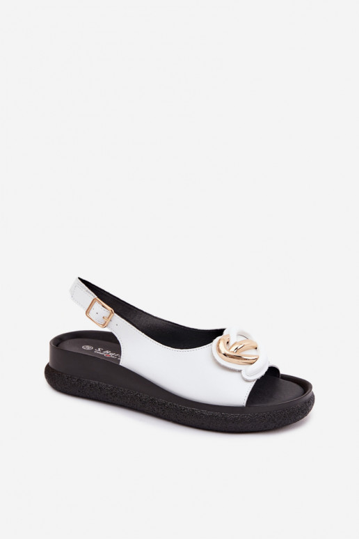 Sandali platform in pelle con ornamenti bianchi