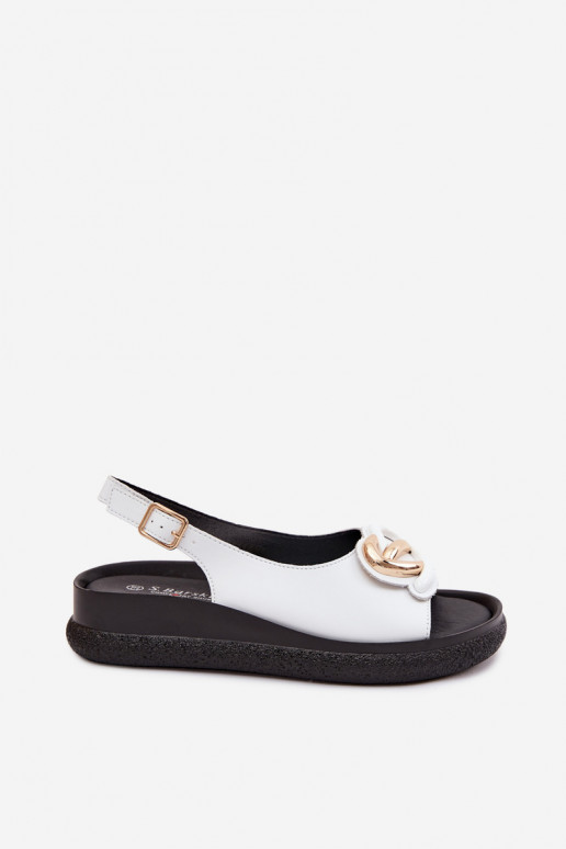 Pelle Sandali con plateau con ornamenti S.Barski KV61-6047 Colore bianco